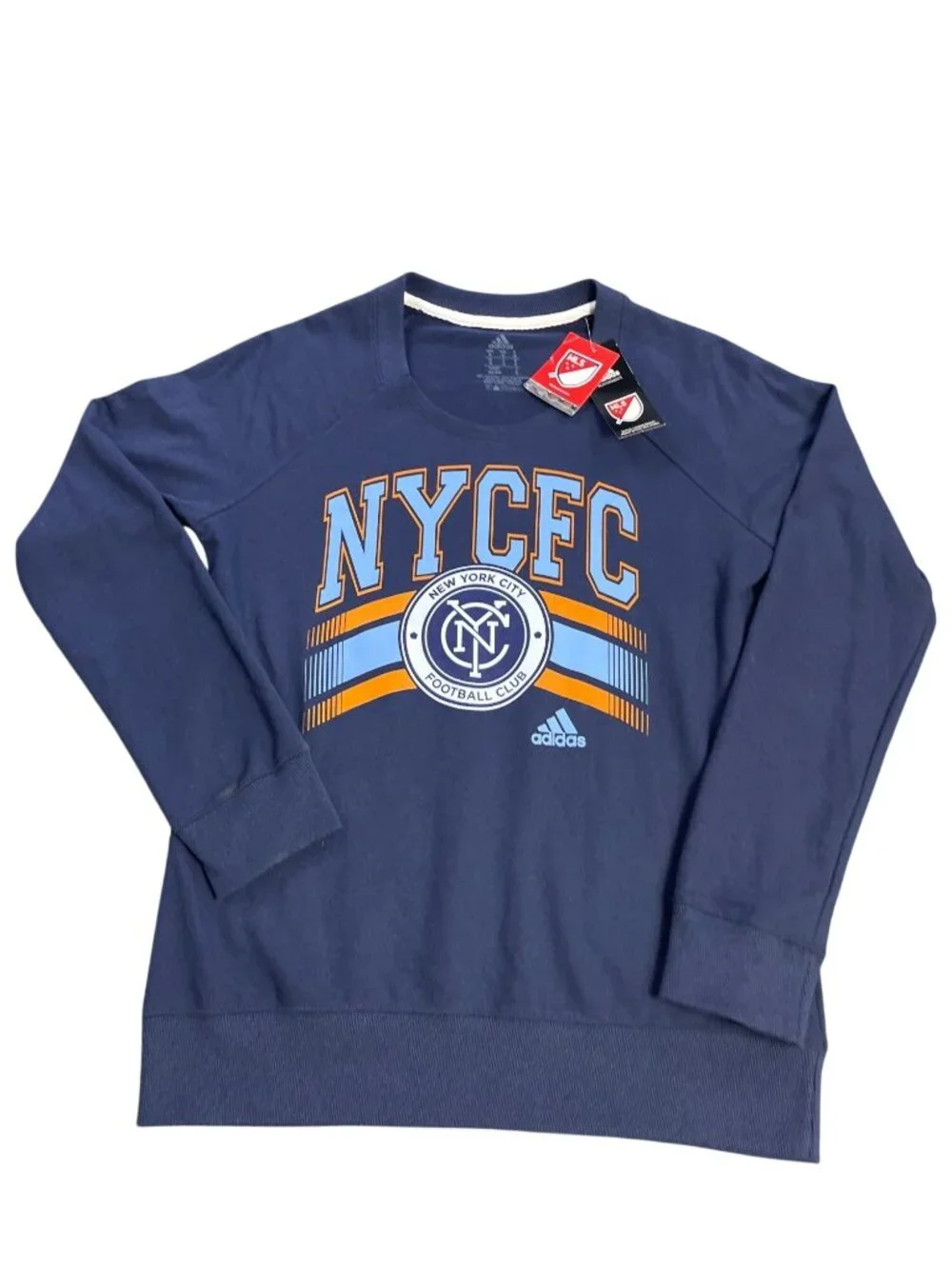 Adidas NYCFC MLS Navy Sweatshirt Small Mens Long Sleeve Cotton Blend